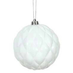 6 Inch White Matte Round Pine Cone Christmas Ball Ornament Set Of 4