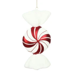 12 Inch Red White Peppermint Candy Swirl Round Christmas Ornament Set Of 2