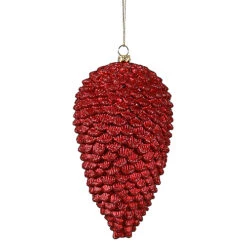 7 Inch Red Matte Glitter Pinecone Christmas Ornament Set Of 4