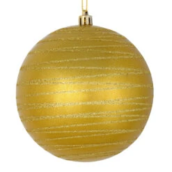 6 Inch Honey Gold Candy Glitter Lines Round Christmas Ball Shatterproof Ornament