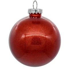 6 Inch Red Clear Glitter Round Christmas Ball Ornament Shatterproof