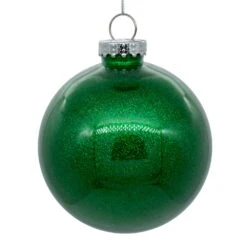 6 Inch Green Clear Glitter Round Christmas Ball Ornament Shatterproof