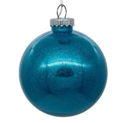 6 Inch Turquoise Clear Glitter Round Christmas Ball Ornament Shatterproof