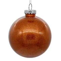 6 Inch Orange Clear Glitter Round Christmas Ball Ornament Shatterproof
