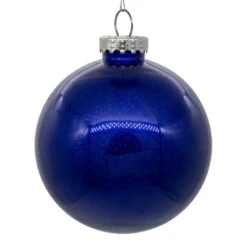 6 Inch Cobalt Blue Clear Glitter Round Christmas Ball Ornament Shatterproof
