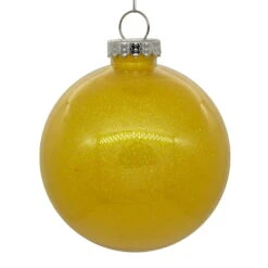 6 Inch Yellow Clear Glitter Round Christmas Ball Ornament Shatterproof