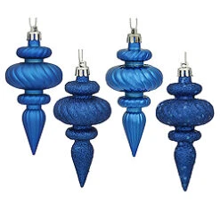 4 Inch Blue Christmas Finial Ornament Assorted Finishes Set Of 8 Shatterproof