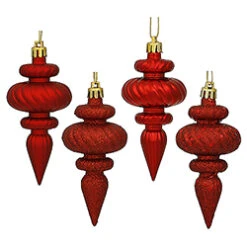 4 Inch Red Christmas Finial Ornament Assorted Finishes Set Of 8 Shatterproof