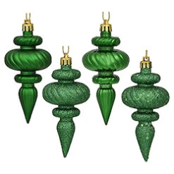 4 Inch Green Christmas Finial Ornament Assorted Finishes Set Of 8 Shatterproof