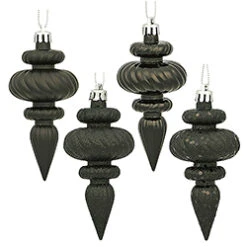 4 Inch Black Christmas Finial Ornament Assorted Finishes Set Of 8 Shatterproof
