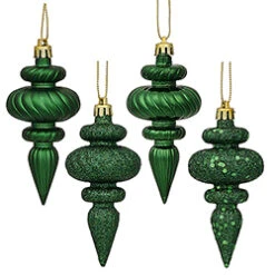 4 Inch Emerald Christmas Finial Ornament Assorted Finishes Set Of 8 Shatterproof