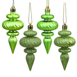 4 Inch Celadon Green Christmas Finial Ornament Assorted Finishes Set Of 8 Shatterproof