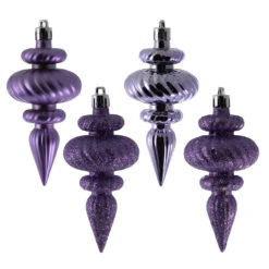 4 Inch Lavender Christmas Finial Ornament Assorted Finishes Set Of 8 Shatterproof