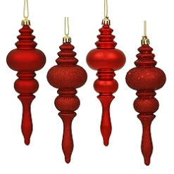 7 Inch Red Finial Assorted Finishes Christmas Ornament Shatterproof Set Of 8