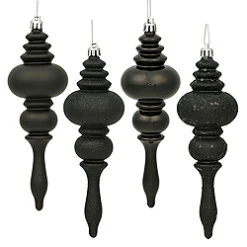 7 Inch Black Finial Assorted Finishes Christmas Ornament Shatterproof Set Of 8