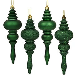 7 Inch Emerald Finial Assorted Finishes Christmas Ornament Shatterproof Set Of 8