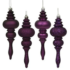 7 Inch Violet Finial Assorted Finishes Christmas Ornament Shatterproof Set Of 8