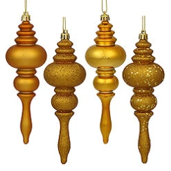 7 Inch Gold Finial Assorted Finishes Christmas Ornament Shatterproof Set Of 8