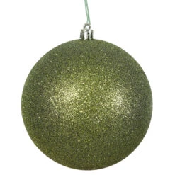 2.75 Inch Olive Glitter Ball Drilled 12 Per Set