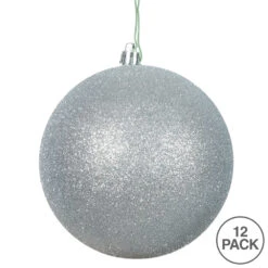 3 Inch Silver Glitter Round Christmas Ball Ornament Shatterproof