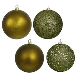 4 Inch Olive Assorted Finishes Round Christmas Ball Ornament 12 Per Set