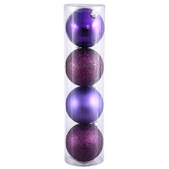 4 Inch Plum Assorted Finishes Round Christmas Ball Ornament 12 Per Set