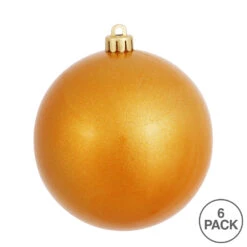 4 Inch Antique Gold Candy Round Christmas Ball Ornament Shatterproof UV