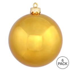 4 Inch Antique Gold Shiny Round Christmas Ball Ornament Shatterproof UV