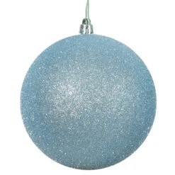 4 Inch Baby Blue Glitter Ball Drilled 6 Per Set