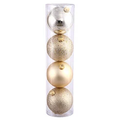 120MM Champagne Ornament Assorted Finishes 4 Per Set