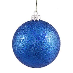6 Inch Blue Sequin Round Shatterproof UV Christmas Ball Ornament 4 Per Set