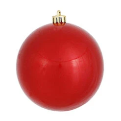 6 Inch Red Candy Round Shatterproof UV Christmas Ball Ornament 4 Per Set