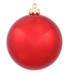 6 Inch Red Shiny Round Shatterproof UV Christmas Ball Ornament 4 Per Set