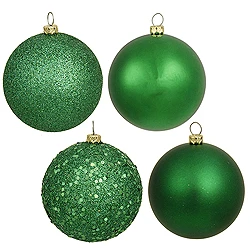 6 Inch Green Assorted Finishes Round Christmas Ball Ornament 4 Per Set 3 6 Inch Green Assorted Finishes Round Christmas Ball Ornament 4 Per Set