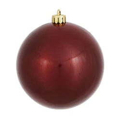 6 Inch Burgundy Candy Round Shatterproof UV Christmas Ball Ornament 4 Per Set
