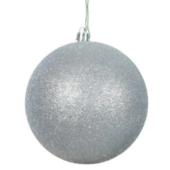 6 Inch Silver Glitter Round Shatterproof UV Christmas Ball Ornament 4 Per Set