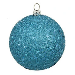 6 Inch Turquoise Sequin Round Shatterproof UV Christmas Ball Ornament 4 Per Set