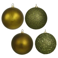 6 Inch Olive Assorted Finishes Round Christmas Ball Ornament 4 Per Set