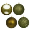 6 Inch Olive Green Assorted Finishes Round Christmas Ball Ornament 4 Per Set