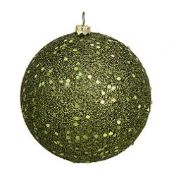 6 Inch Olive Sequin Round Shatterproof UV Christmas Ball Ornament 4 Per Set