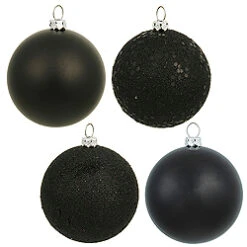 6 Inch Black Assorted Finishes Round Christmas Ball Ornament 4 Per Set