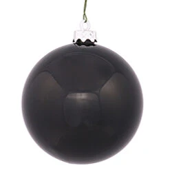 6 Inch Black Shiny Round Shatterproof UV Christmas Ball Ornament 4 Per Set
