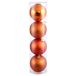6 Inch Burnish Orange Assorted Finishes Round Christmas Ball Ornament 4 Per Set 3 6 Inch Burnish Orange Assorted Finishes Round Christmas Ball Ornament 4 Per Set
