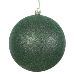 6 Inch Emerald Glitter Round Christmas Ball Ornament Shatterproof 4 Per Set
