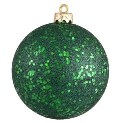 6 Inch Emerald Sequin Round Christmas Ball Ornament Shatterproof 4 Per Set