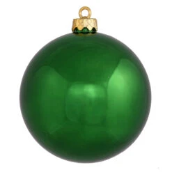 6 Inch Emerald Shiny Round Christmas Ball Ornament Shatterproof 4 Per Set