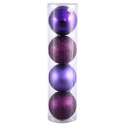 6 Inch Plum Assorted Finishes Round Christmas Ball Ornament 4 Per Set
