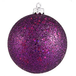 6 Inch Plum Sequin Round Shatterproof UV Christmas Ball Ornament 4 Per Set