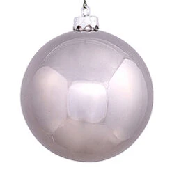 6 Inch Pewter Shiny Round Shatterproof UV Christmas Ball Ornament 4 Per Set