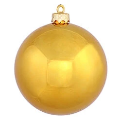 6 Inch Antique Gold Shiny Round Shatterproof UV Christmas Ball Ornament 4 Per Set
